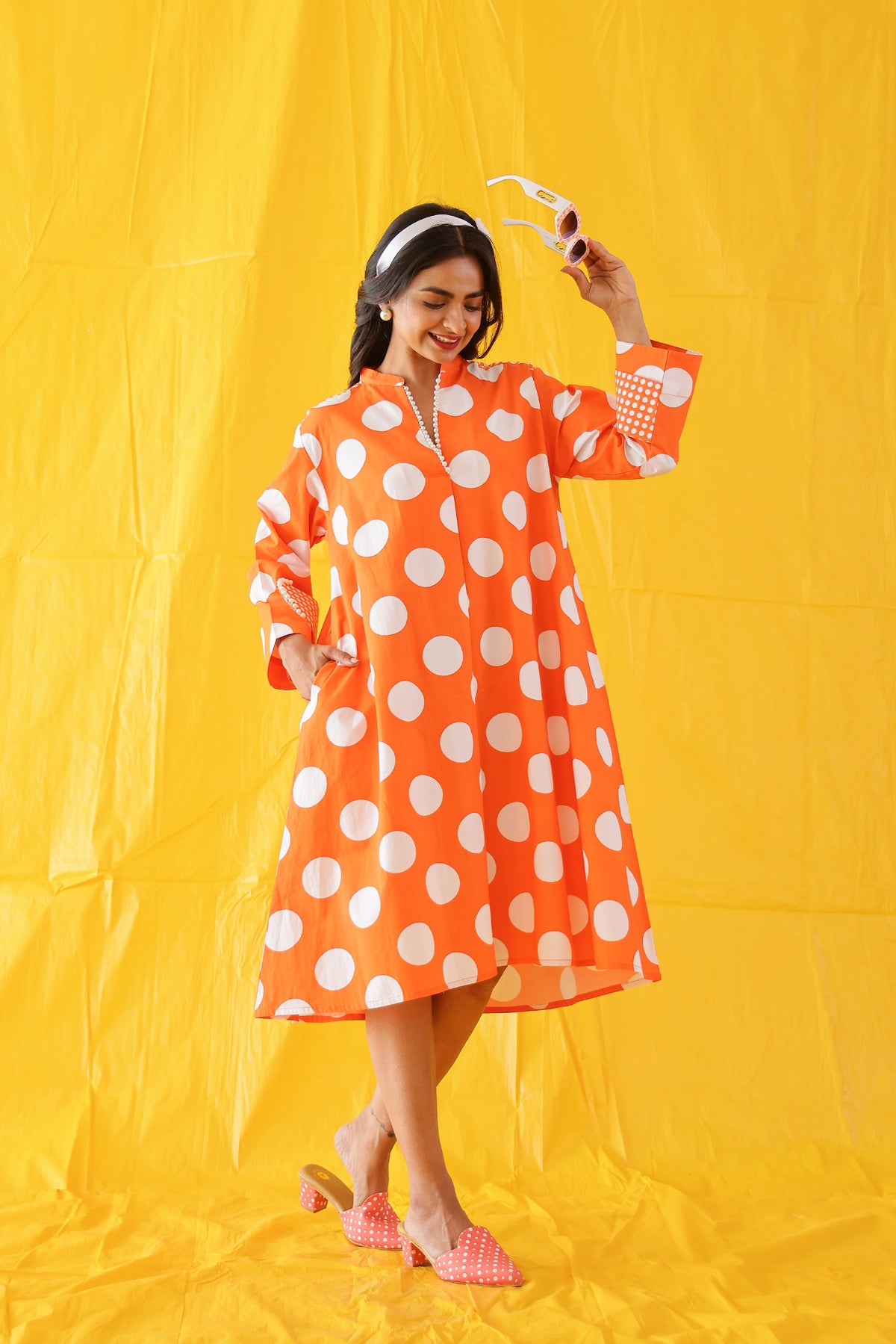 Casual Orange Polka Dot Cotton Dress – Mayori Conscious Clothing Casual Orange Polka Dot Cotton Dress – Mayori Conscious Clothing