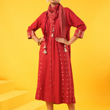 Kanak Red Block Print Dress