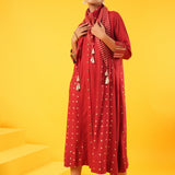 Kanak Red Block Print Dress