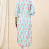 Blue Cosmos Pintucks Kurta