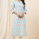 Blue Cosmos Pintucks Kurta