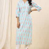 Blue Cosmos Pintucks Kurta