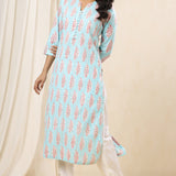 Blue Cosmos Pintucks Kurta