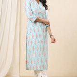 Blue Cosmos Pintucks Kurta