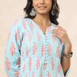 Blue Cosmos Pintucks Kurta