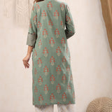 Moss Green Floral Cotton Kurta