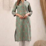 Moss Green Floral Cotton Kurta