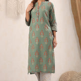 Moss Green Floral Cotton Kurta