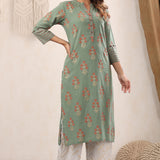Moss Green Floral Cotton Kurta