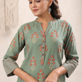 Moss Green Floral Cotton Kurta