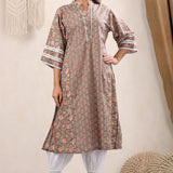 Chocolaty Floral Printed Cotton Kurta