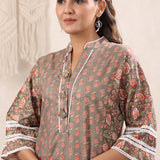 Chocolaty Floral Printed Cotton Kurta