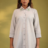 Grey Orchid Embroidered Shirt