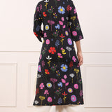 Mayori Black Floral Straight Cotton Kurta