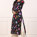 Mayori Black Floral Straight Cotton Kurta