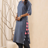 Blue Trendy Straight Cotton Kurta