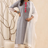 Harlequin Print Grey Cotton Kurta