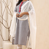 Harlequin Print Grey Cotton Kurta