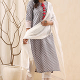 Harlequin Print Grey Cotton Kurta