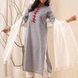 Harlequin Print Grey Cotton Kurta