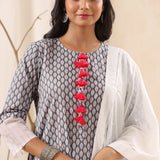 Harlequin Print Grey Cotton Kurta