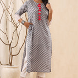 Harlequin Print Grey Cotton Kurta