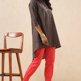 Brown Cotton Collared Tunic For Women
