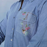 Pocket Garden Embroidered Denim Shirt