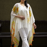 Sunlit Floral Veil Hand-Painted Kaftan