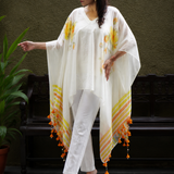 Sunlit Floral Veil Hand-Painted Kaftan