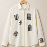 Ivory Abstract Patch Linen Shirt