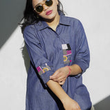 Midnight Embroidered Bloom Denim Shirt