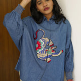 Boho Tiger Embroidered Denim Shirt