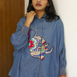 Boho Tiger Embroidered Denim Shirt