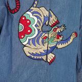 Boho Tiger Embroidered Denim Shirt