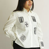 Ivory Abstract Patch Linen Shirt