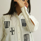 Ivory Abstract Patch Linen Shirt