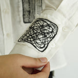 Ivory Abstract Patch Linen Shirt