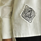Ivory Abstract Patch Linen Shirt