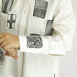 Ivory Abstract Patch Linen Shirt