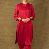 Royal Ruby Embellished Modal Kurta set of 2
