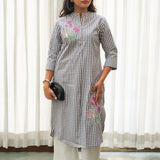 Charcoal Blossom Check Kurta