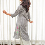 Charcoal Blossom Check Kurta