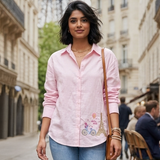 Paris Charm Embroidered Linen Shirt