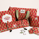 Red Mahjong Bag Set for Tiles and Racks with mat
