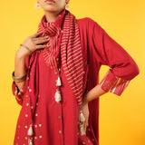 Mayur Red Block Printed Scarf