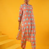 Kasturi Orange Ikat Kurta Set
