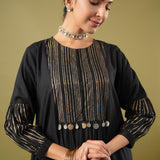 Taamras Black Block Print Kurta