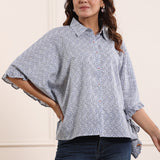 Blue Frilled Cotton Kaftan Top