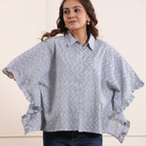 Blue Frilled Cotton Kaftan Top